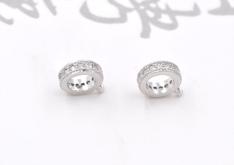 Sterling Silver Rhinestone Embellished Tiny Round Circle Charm Pendant S925 Finding