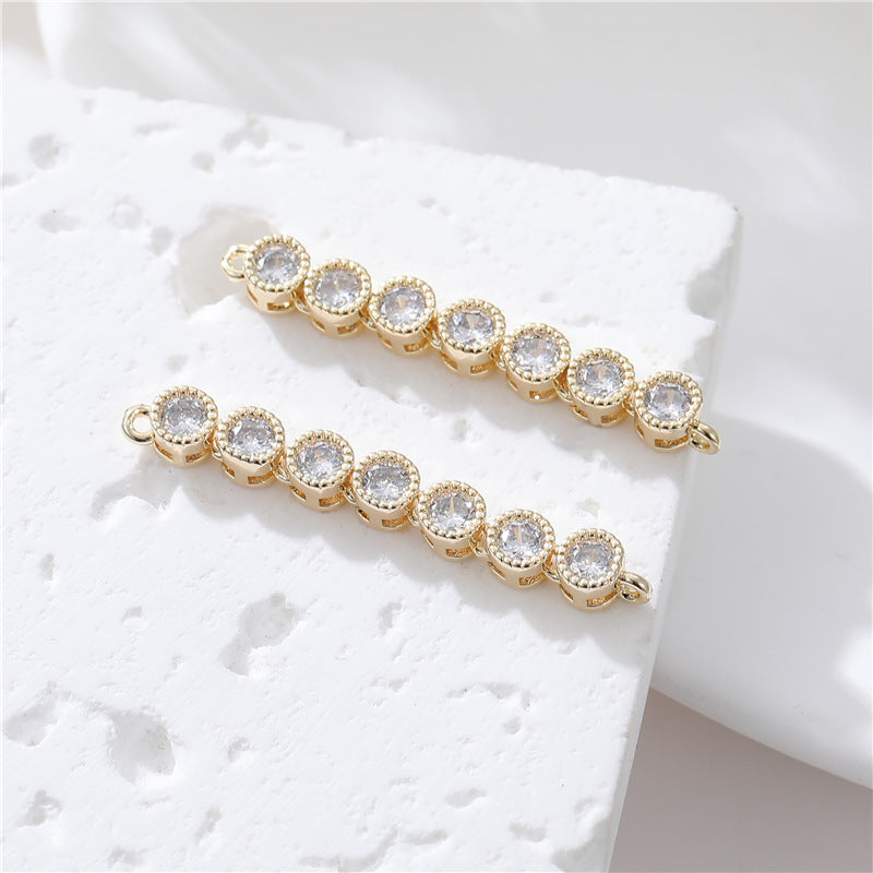 2 chaînes à griffes à double boucle, connecteur à maillons ronds en forme de cœur, strass embelli 14K GF