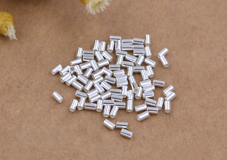 Sterling Silver Glossy Tiny Thin Pipe Positioning Bead S925 Finding