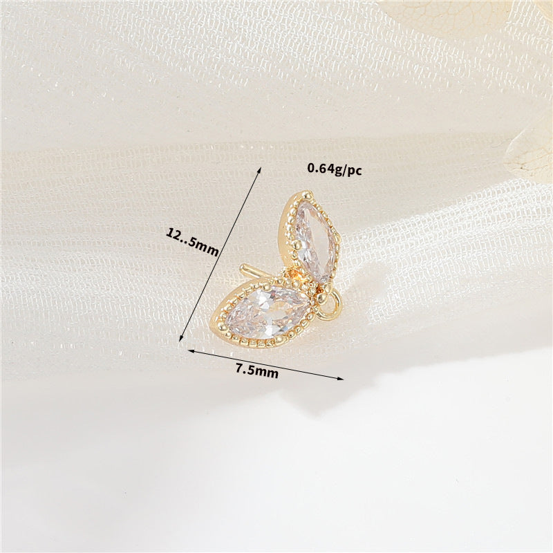 2 Château Couronne Feuille Carré Bateau Charme Pendentif Strass Embelli 14K GF Demi-Percé Perle Perle Vierge