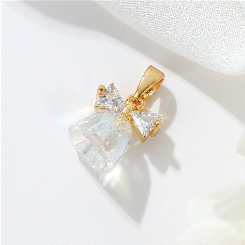 2 pendentif à breloque cube en cloche avec nœud papillon orné de strass 14K GF