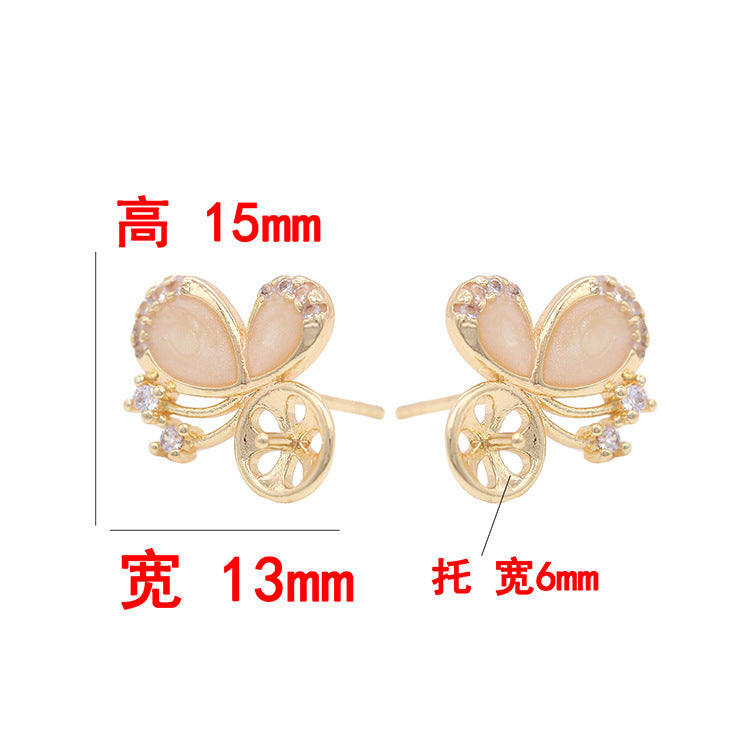 4 boucles d'oreilles papillon ornées de strass 14K GF, boucles d'oreilles à moitié percées, perle vierge