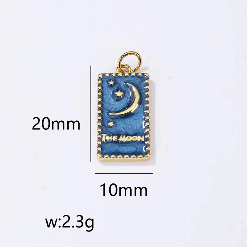 Pendentif à breloque rectangle 2 étoiles de lune émail époxy 14K GF