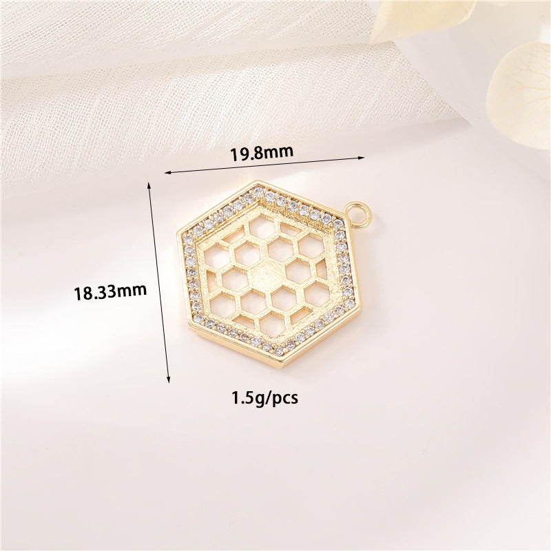 Charm-Anhänger mit 2 Sternen, Mond, Schmetterling, Wolke, Wabe, keltischer Knoten, Strassverzierung, 14 Karat GF