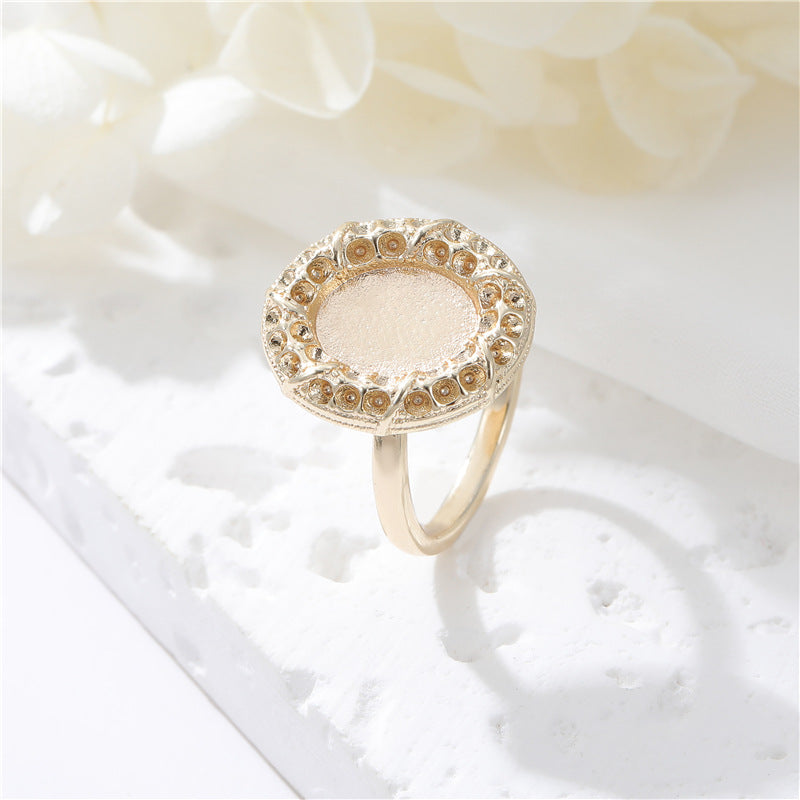 2 bagues de déclaration à cercle ouvert 14K GF 12mm, cabochon rond, réglage vierge