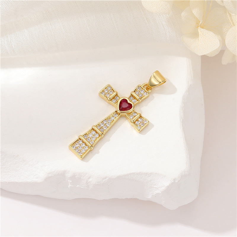 Pendentif à breloque 2 croix orné de strass 14K GF