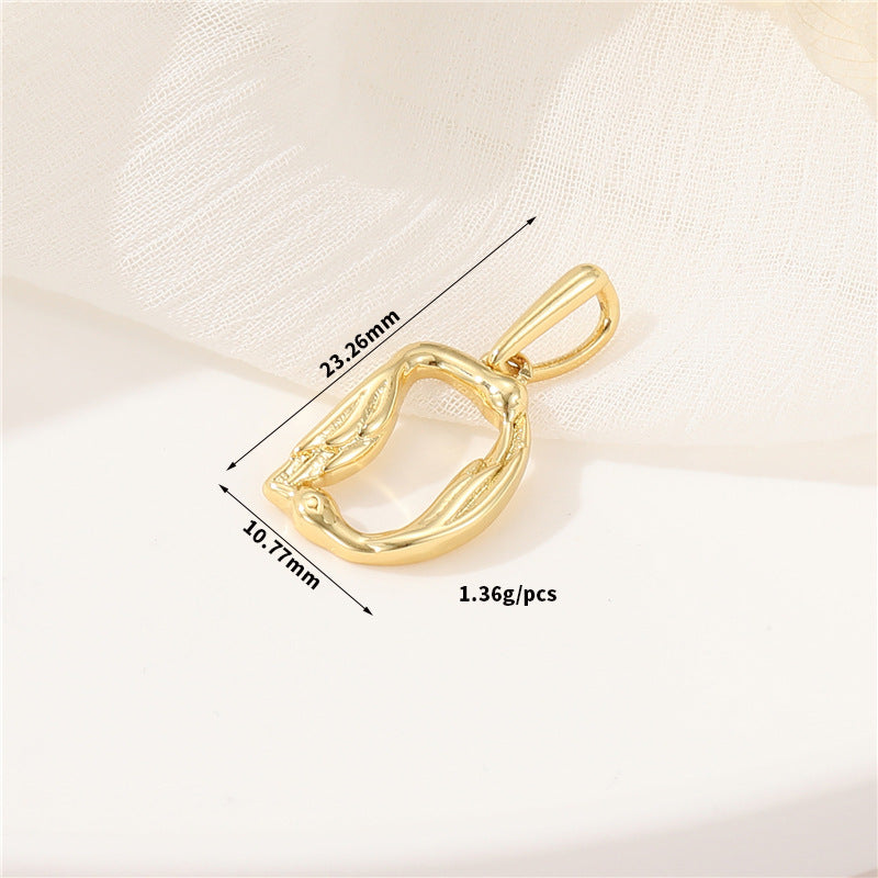 Pendentif à breloque AZ avec 2 ailes de cygne et initiales de l'alphabet 14K GF