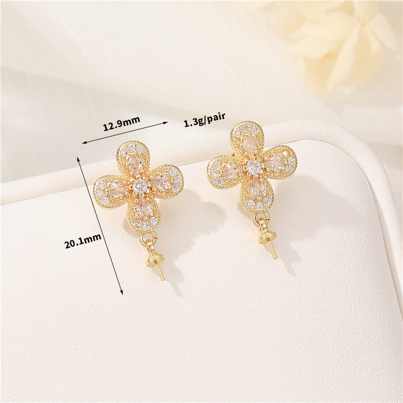 4 éventails papillon Floral Moneybag feuille boucles d'oreilles strass perle embellie 14K GF boucle d'oreille demi-percée perle perle vierge
