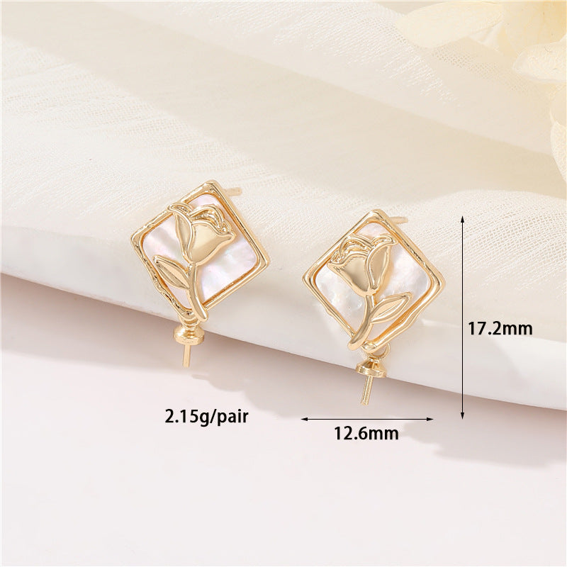 4 boucles d'oreilles ovales rectangulaires rondes avec boucle Malachite Turquoise Shell embellie 14K GF Earing