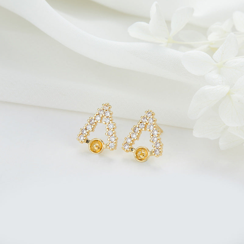 4 boucles d'oreilles à tige triangulaires florales ornées de strass 14K GF, boucles d'oreilles à moitié percées, perle vierge