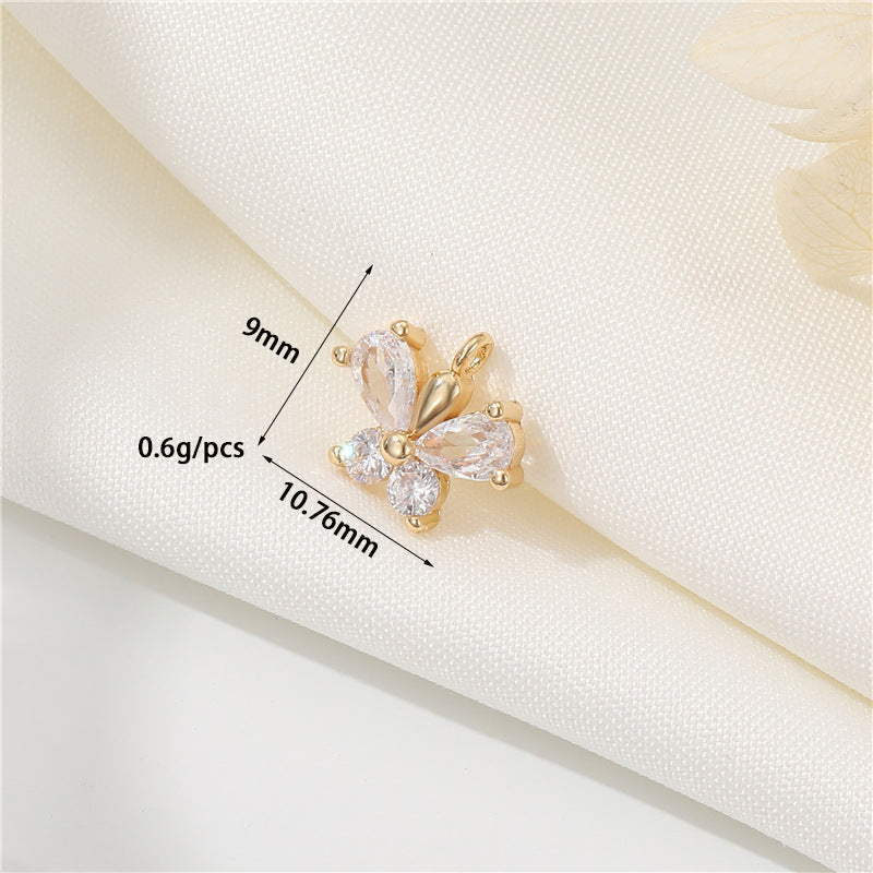 2 pendentifs à breloque en forme d'éventail de papillons floraux de cerise en demi-cercle ornés de strass 14K GF