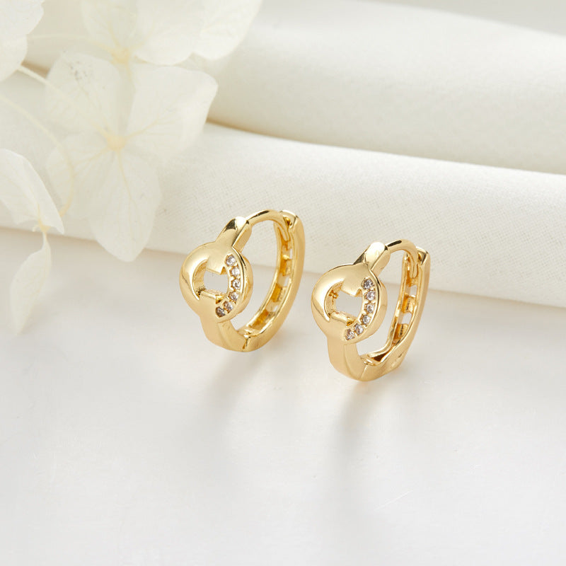 Boucles d'oreilles rondes en forme de tortue, 4 couronnes, nœud papillon, arbre floral, cœur, ornées de strass, 14K GF