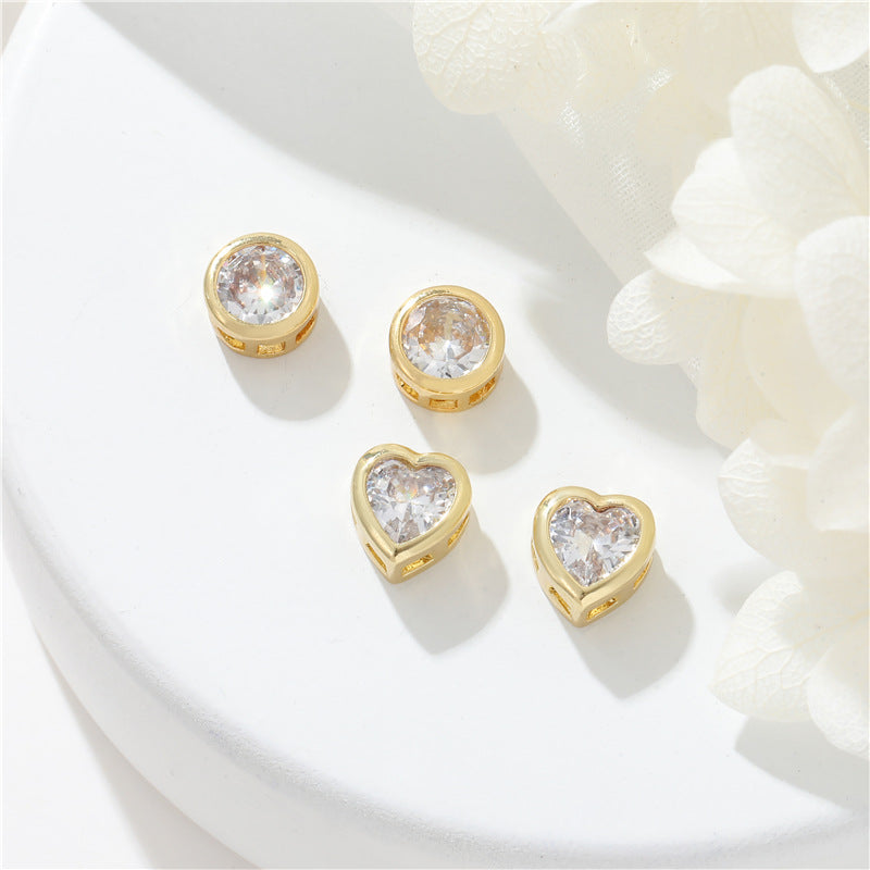 Perle ronde à 2 cœurs 14K GF, breloque strass embellie, entretoise de perles