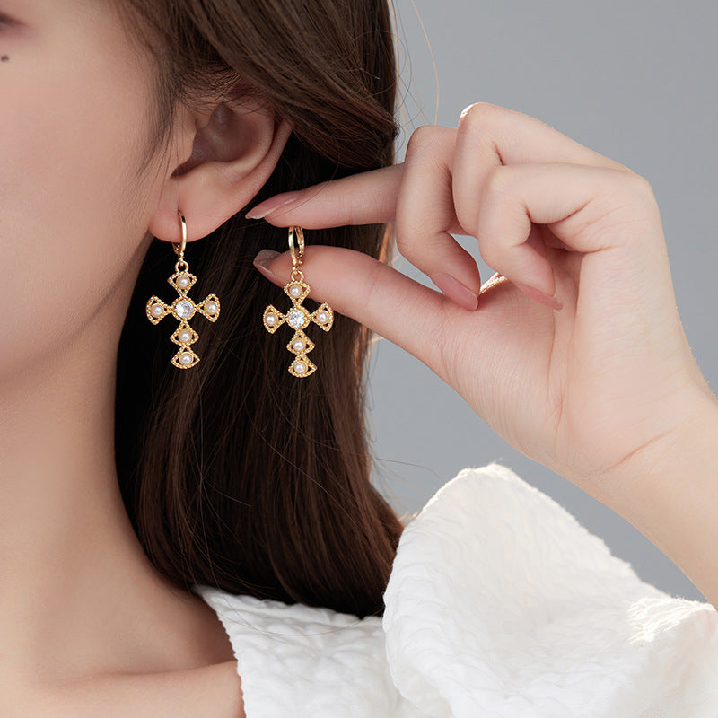 4 boucles d'oreilles créoles à breloques en émail époxy avec perles en strass ornées de perles 14K GF