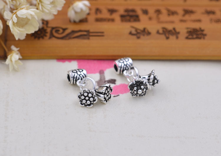 Perle de baril en argent sterling avec charme floral S925 Finding