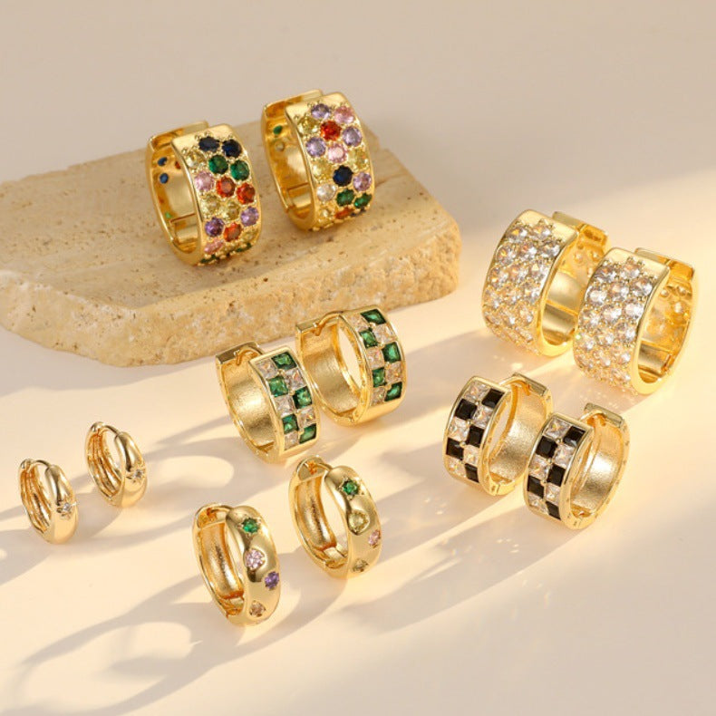 Boucles d'oreilles créoles à grille 4 étoiles ornées de strass 14K GF