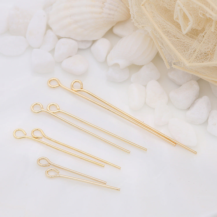 Bulk 100 Plain T Flat Top Round Bead Eye Pin Head Pins 14K GF