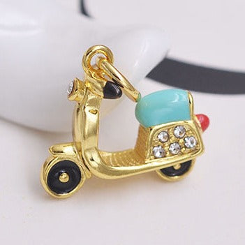 Sterling Silver Enamel Epoxy Motorcycle Charm Pendant S925 Finding