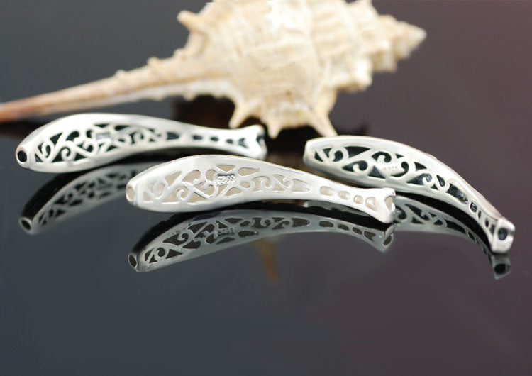 Sterling Silver Rhinestone Bent Fish Pipe Bead Spacer S925 Finding