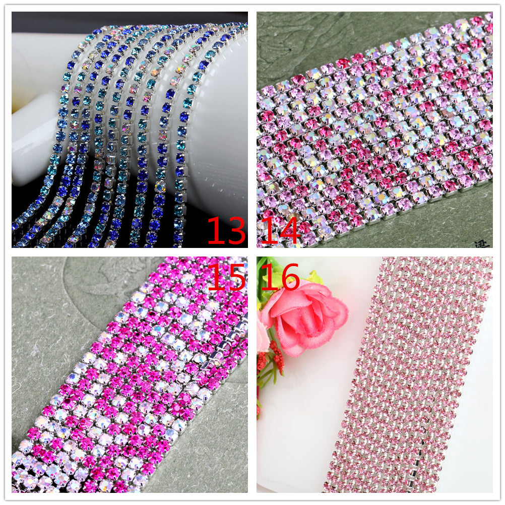 10yd MixColor Strass Cup Kette Silber Trim Metall Cup Close Chain Schmuck Hochwertige Hochzeit Schleier Finden 2mm 2,5mm 2,8mm 3mm