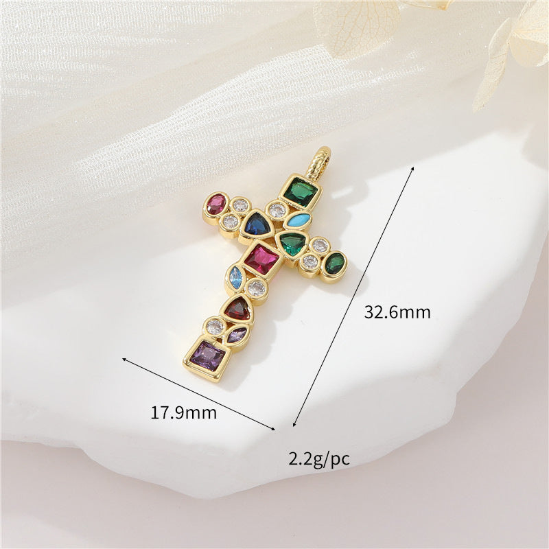 Pendentif à breloque 2 croix orné de strass 14K GF