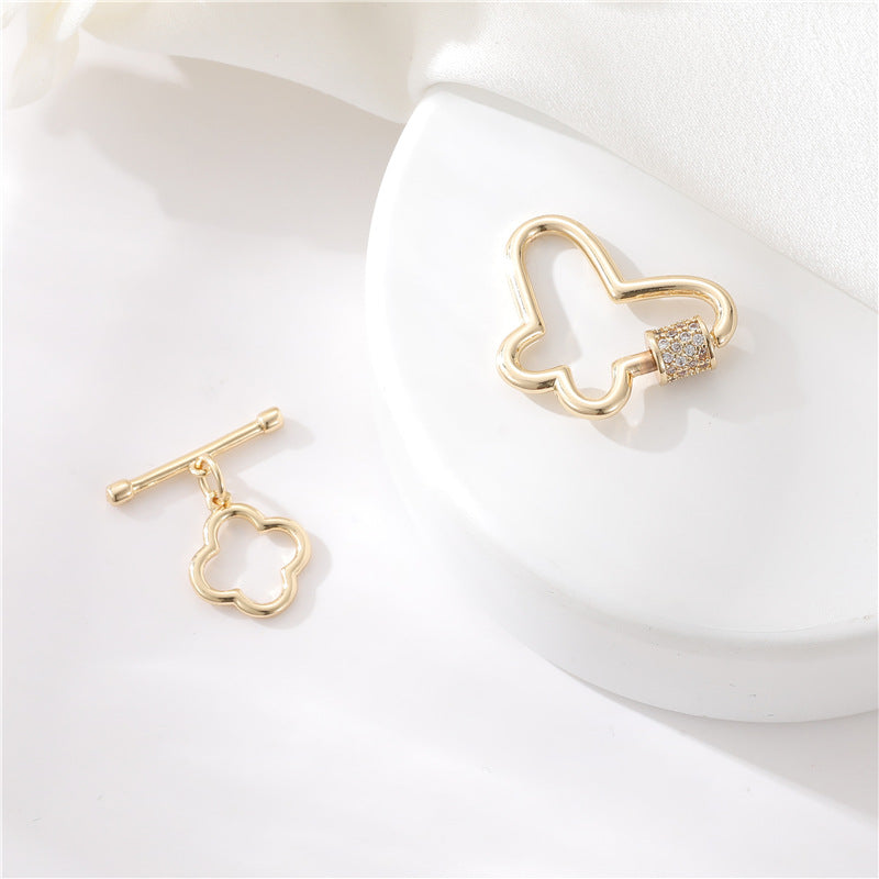 Fermoir OT à 2 cercles floraux, connecteur de fermoirs papillon à vis 14K GF