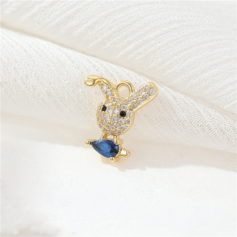 2 pendentif à breloque éléphant lapin conque strass embelli 14K GF