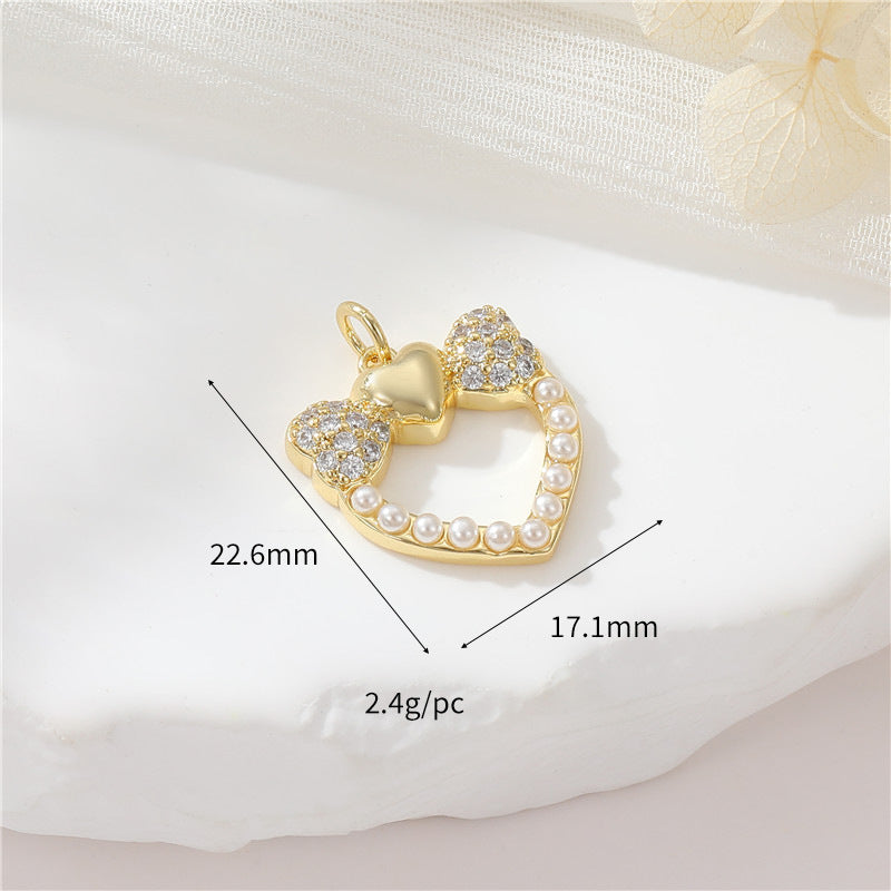 Pendentif à breloque 2 cœurs avec perles en strass ornées de perles 14K GF