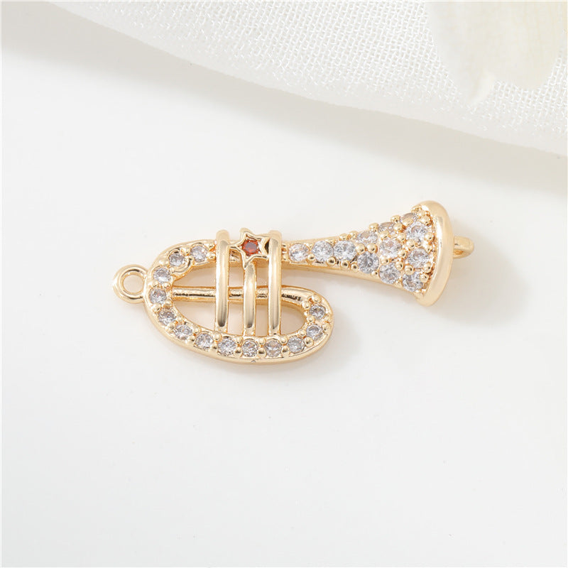 2 Harpe Arbre Moneybag Trompette Aile d’Ange Charme Pendentif Émail Époxy 14K GF Strass Embelli