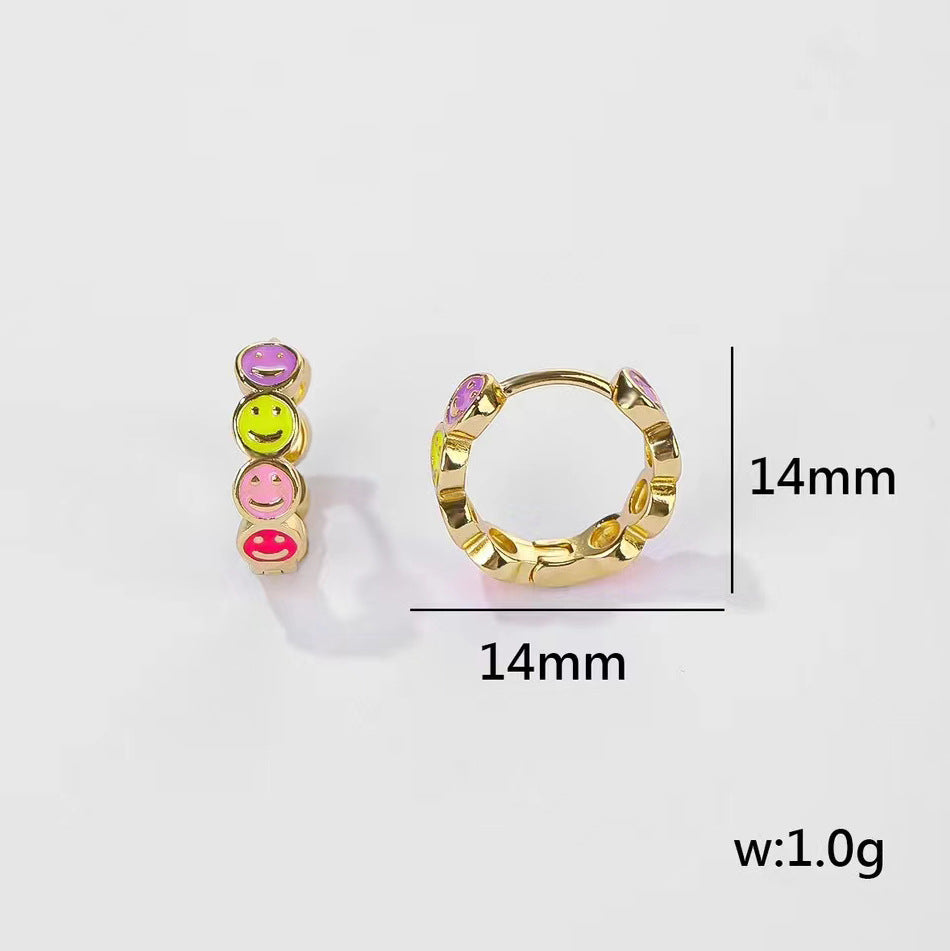 4 Smile Face Hoop Earrings Enamel Epoxy 14K GF Earing