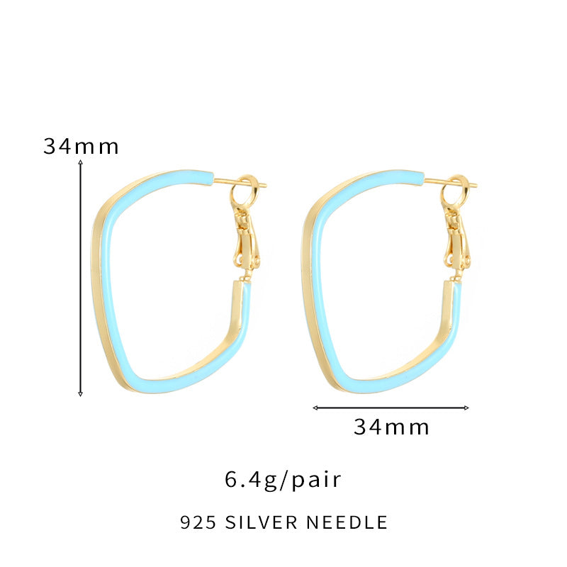 4 Square Circle Hoop Earrings Enamel Epoxy 14K GF Earing