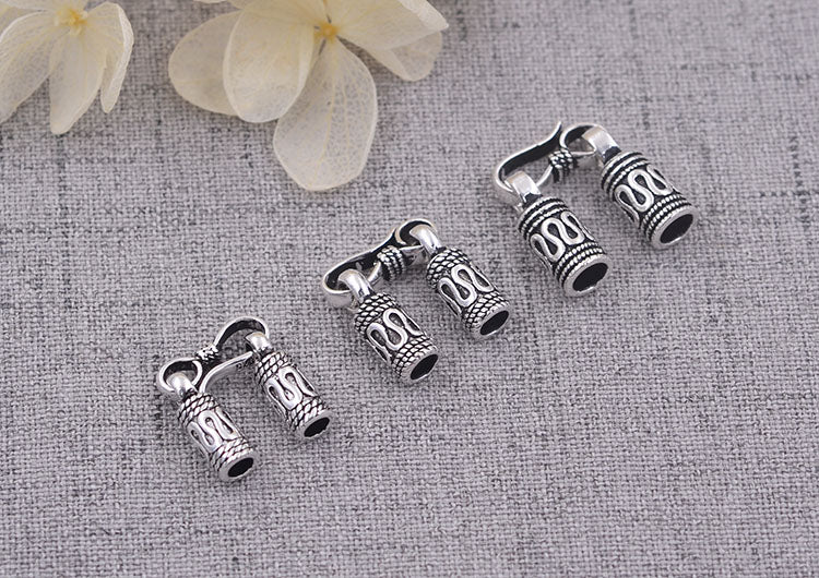 Fermoir d'extrémité de cordon rond en argent sterling, clips en cuir fins S925