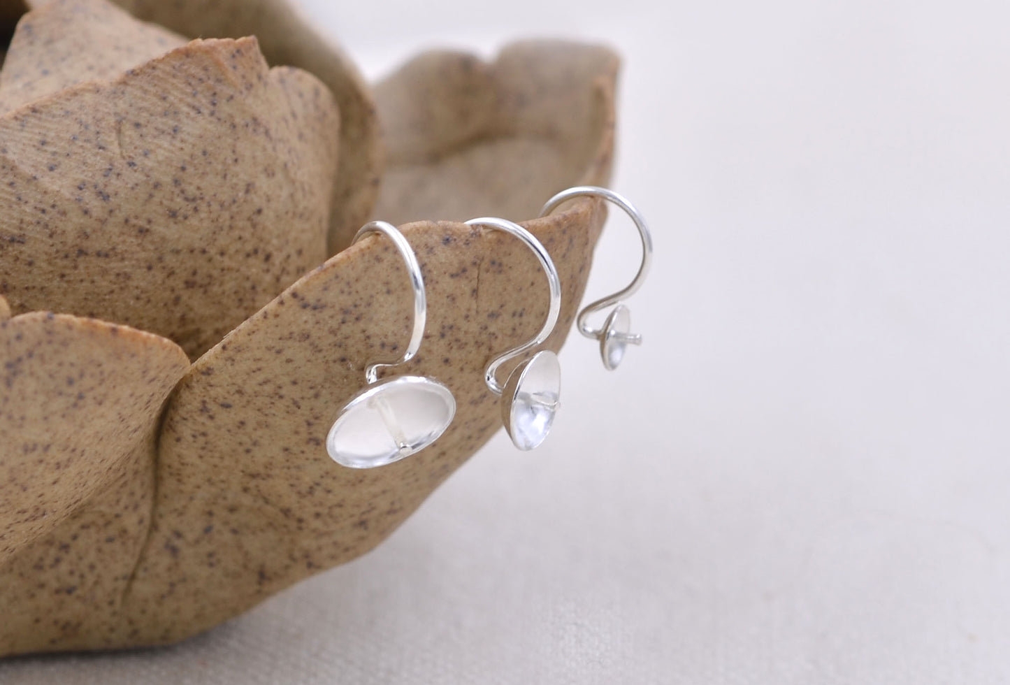 Boucles d'oreilles à crochet en forme de tasse ronde en argent Sterling, perle à moitié percée, vierge, résultats S925