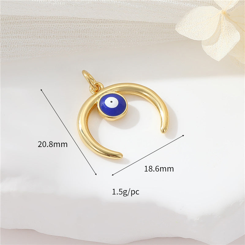 2 Evil Eye Moon Sun Charm Pendentif Émail Epoxy 14K GF Strass Embelli