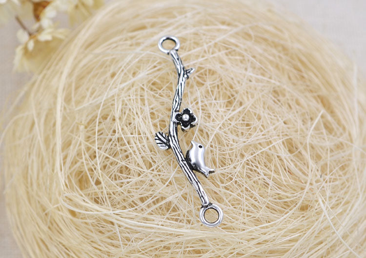 Sterling Silver Double Looped Branch Bowknot Love Rose Charm Connector S925 Finding