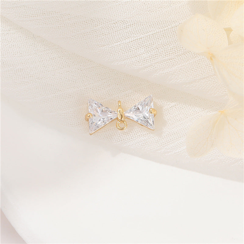 2 Key Cat Pendant Double Looped Bowknot Charm Connector Rhinestone Embellished 14K GF