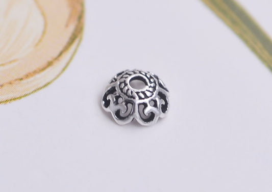 Sterling Silver Floral Bead Cap Cup S925 Finding