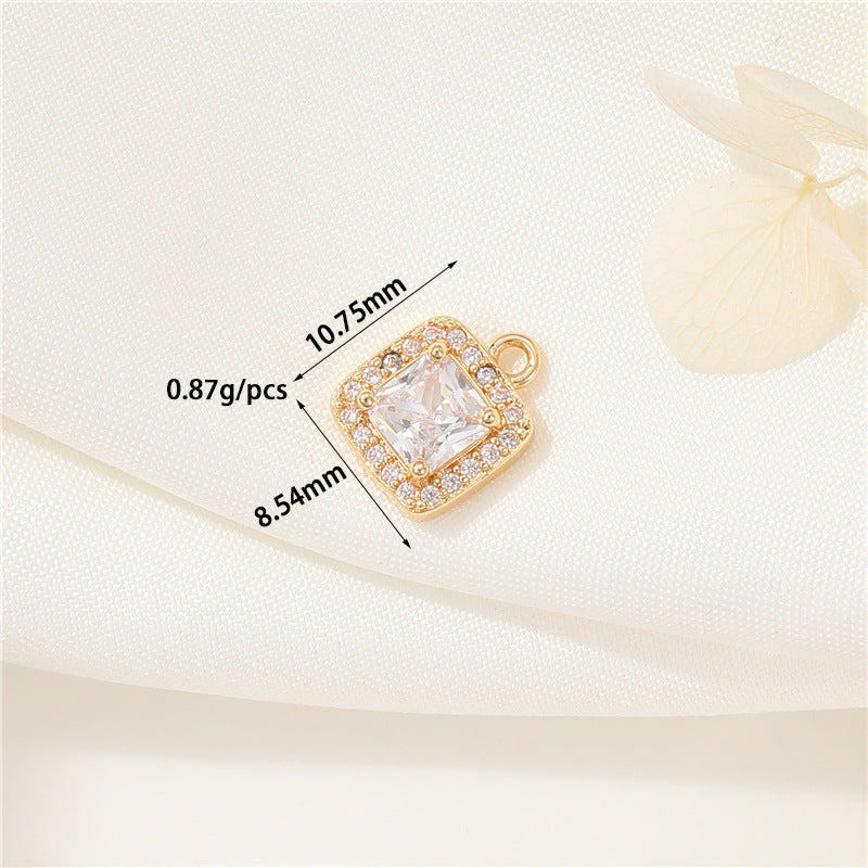 2 Oval Diamond Square Rectangle Charm Pendant Rhinestone Embellished 14K GF