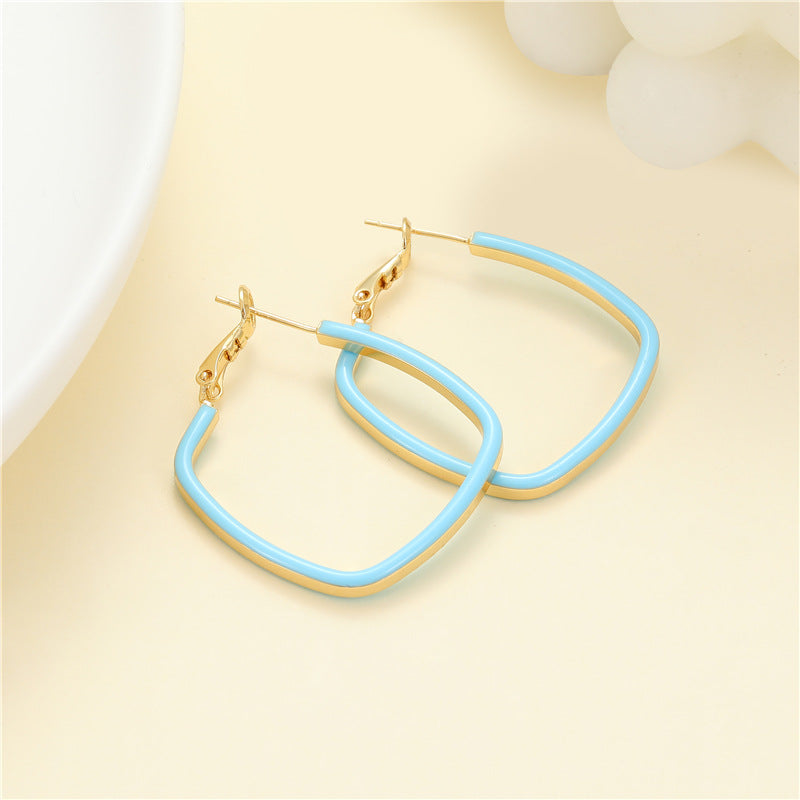 4 Square Circle Hoop Earrings Enamel Epoxy 14K GF Earing