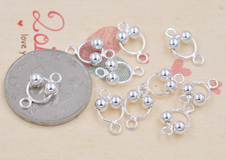 Argent sterling minuscule double boucle perles ovale cercle charme connecteur S925 trouver