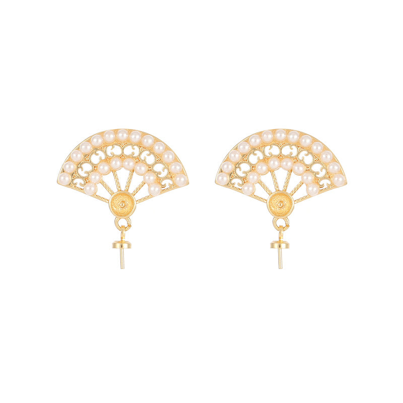 4 éventails papillon Floral Moneybag feuille boucles d'oreilles strass perle embellie 14K GF boucle d'oreille demi-percée perle perle vierge