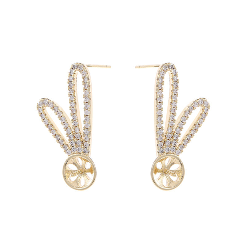 4 boucles d'oreilles florales à tige ornées de strass 14 carats GF, perles semi-percées vierges
