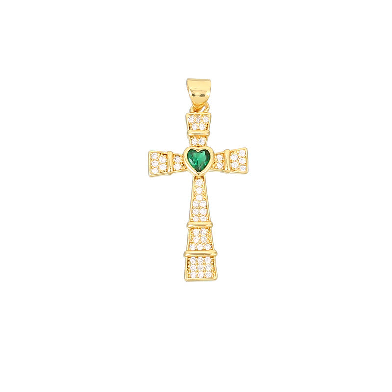 Pendentif à breloque 2 croix orné de strass 14K GF