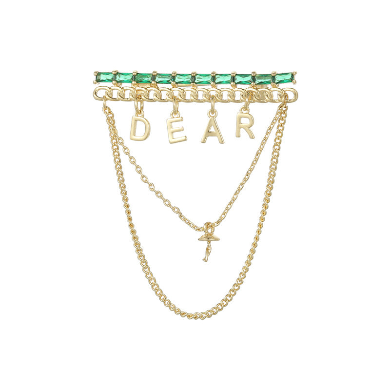 2 Dear Charm Câble Chaîne Broche 14K GF Strass Embelli Demi-Percé Perle Perle Vierge