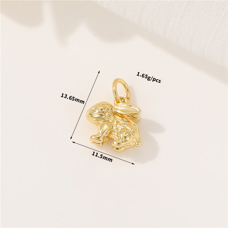 2 Chat Lapin Tortue Dinosaure Charme Pendentif Strass Embelli 14K GF