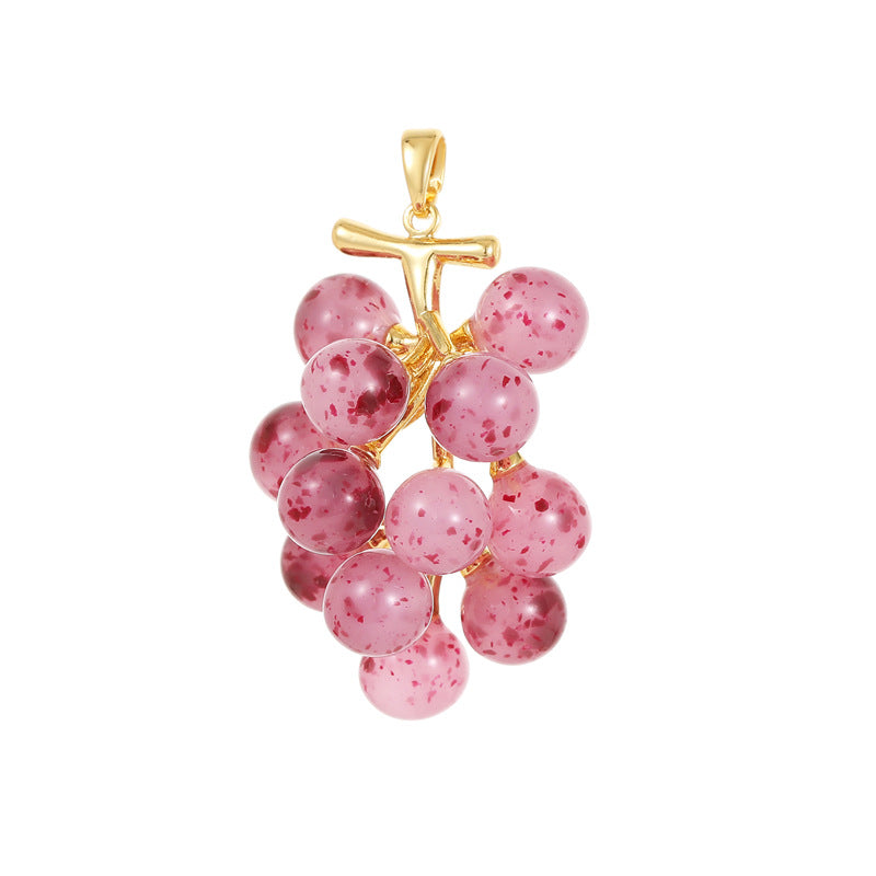 Pendentif charme pêche 2 raisins résine 14K GF