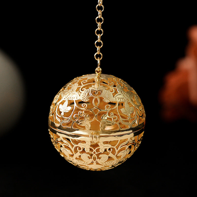 2 boîtes de prière rondes creuses, boule d'aromathérapie, parfum de vigne florale, pendentif à breloque 14K GF