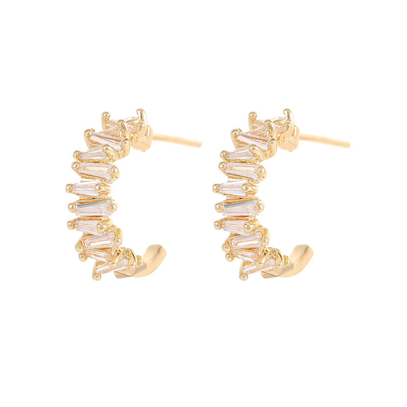 4 boucles d'oreilles à tige florales à facettes en demi-cercle 14K GF Earing