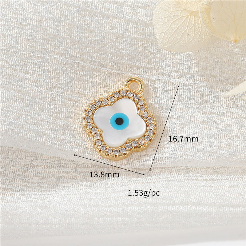 2 Kreuz Hand Rundes Auge Blumen Herz Schmetterling Charm Anhänger Harz Strass verziert 14K GF