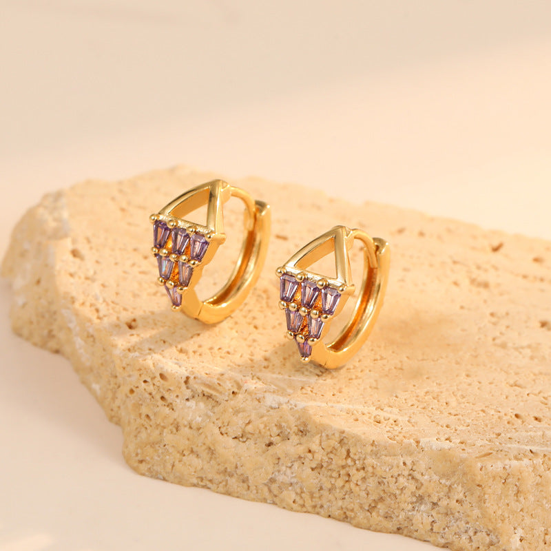 4 boucles d'oreilles triangle créoles trapèze ornées de strass 14K GF